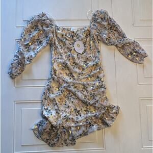 NWT Sweet Lemon Ruffle Puff Sleeve Floral Baby Doll A Line Dress Sz L